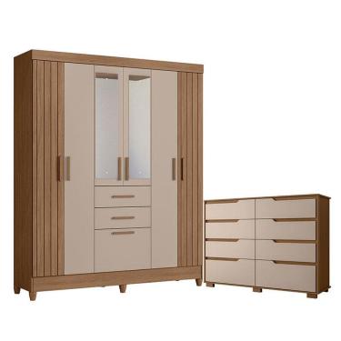 Imagem de Guarda Roupa Solteiro Malta com Espelho e Cômoda Georgia Carvalho Fendi – Moval