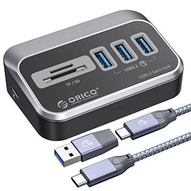 Imagem de ORICO Hub USB 3.0 com leitor de cartão SD/TF, hub USB de 3 portas de 5 Gbps com cabo USB-C de 1,64 m e adaptador USB-A divisor USB para iMac, todos os MacBooks, Mac mini