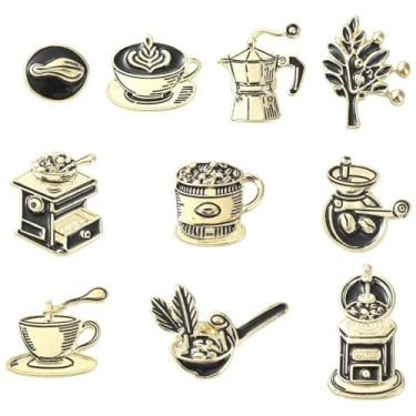 Imagem de Airssory 10 peças 10 estilos broches tema café bebida café pote moedor máquina lapela crachá alfinetes para roupas DIY xaile vestido mochila chapéus jaquetas artesanato enfeites