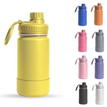 Imagem de Garrafa Térmica Infantil - 350ml, Aço Inox 304 Parede Dupla de Isolamento 24horas Gelado, Tampa Rosca De Segurança, Anti Vazamento, Base Silicone AntiDerrapante, BPA Free (Amarelo)