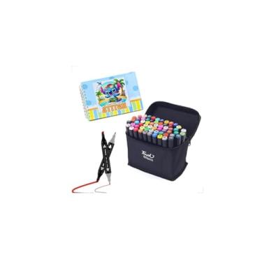 Imagem de Kit Livro De Colorir Stitch Capa Dura + Canetinhas Coloridas Touch Marca Texto De 24 a 80 Cores e Tamanhos, Ponta Dupla (0,1mm e 6,0mm) - 123.GROSA (36 CANETAS + LIVRO)