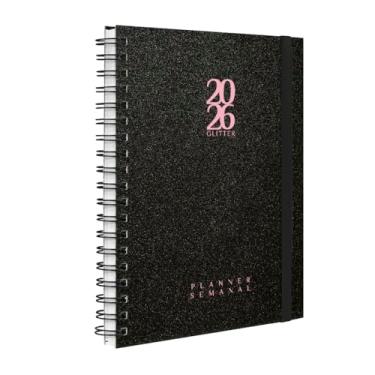 Imagem de Agenda 2026 Planner Semanal Plus Solid Glitter Cores Preto E Rosa