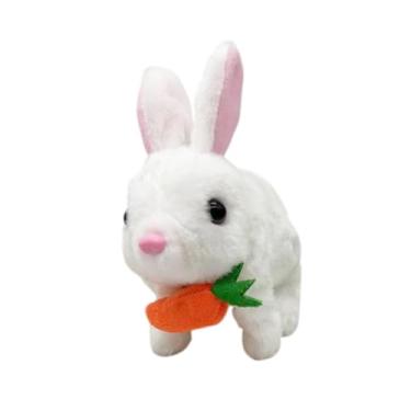 Imagem de Colaxi Animal de brinquedo de pluk de coelhinho elétrico, criativo e adorável de pelúcia interativa, brinquedo de realista, para meninos, Branco