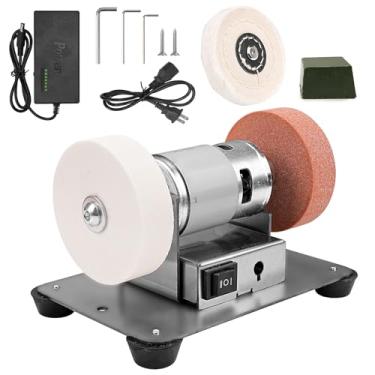Imagem de NuoDunco Mini Lixadeira De Bancada Com 3 Rodas, Elétrica Multifuncional Para Metal, Madeira, Fabricação Facas, Polimento Joias, Base 6,3 X 3,5"