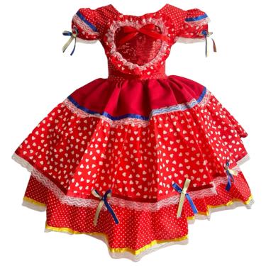 Imagem de Vestido Junino Infantil Vermelho Festa da Roça São João com Babados