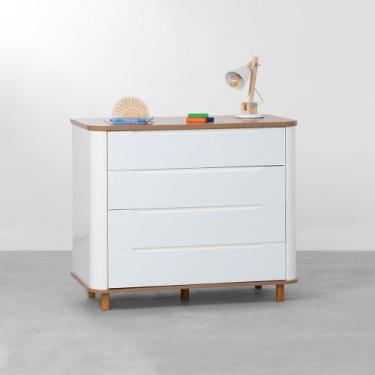Imagem de Cômoda Curva Nina 4 Gavetas com Tampo em Cinamomo - Branco - Abra Cada