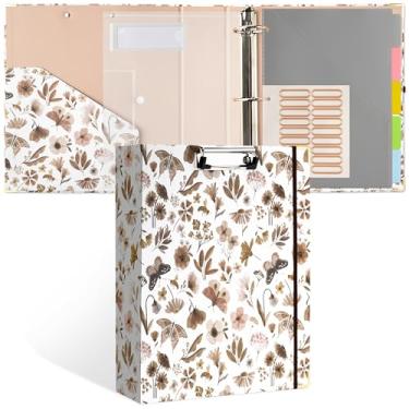 Imagem de WATINC 3 anéis de 5 cm para cartas, fichário de pranchetas com pasta de plástico, fichário de 5 abas, 18 adesivos divisórios, etiquetas de pasta de arquivo de capa dura, prancheta com bolsos para