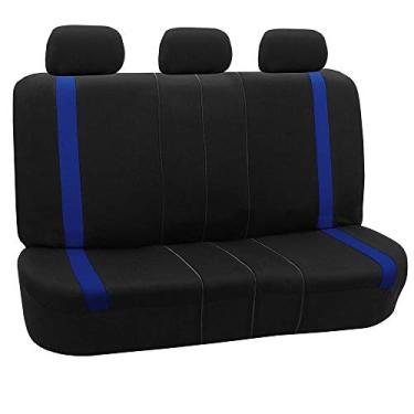 Imagem de FH Group FH-FB054013 Capas de assento de tecido liso azul Cosmopolitan, compatível com airbag e banco dividido, azul/preto adequado para a maioria dos carros, caminhões, SUV ou Van