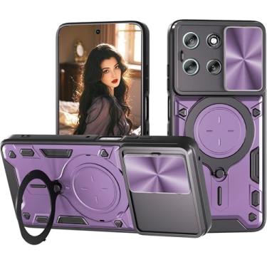 Imagem de Ephoou Capa para Motorola Moto G56 com suporte de anel magnético, lente de câmera deslizante integrada - capa resistente à prova de choque de grau militar para Moto G56 JS-roxa