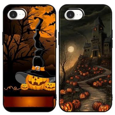 Imagem de Yomjew Pacote com 2 capas de celular de Halloween para iPhone 16e de 6,1 polegadas, capa fosca com design bonito e legal de estampa de abóbora, capa de silicone macio à prova de choque para meninas e