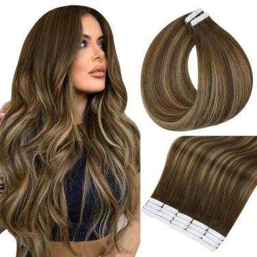 Imagem de Fita adesiva em extensões de cabelo Full Shine 18 polegadas, cor marrom 4/24/4