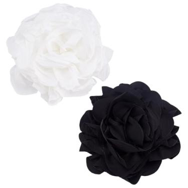 Imagem de PH PandaHall 2 peças 17 cm tecido rosa flores extra grandes broches delicados broches de flor alfinetes de lapela para festa de casamento banquete vestido terno roupas acessórios presentes, branco