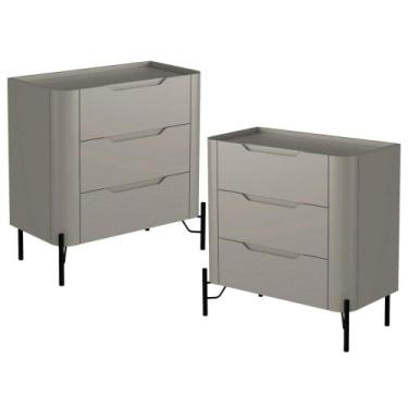 Imagem de Kit 02 Mesas De Cabeceira Orgânica 3 Gavetas Pés Industrial Preto Blis