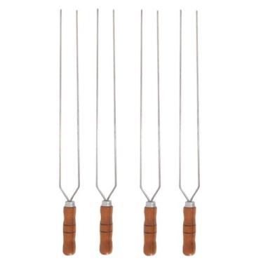Imagem de 4 Espetos Duplo 80cm De Inox Cabo Madeira - Churrasqueira - INOX LAURI