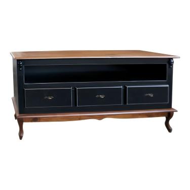 Imagem de Rack Para Sala 3 Gavetas E Nicho Pés Luis Xv - Preto Laca Com Tampo E Base Castanho Envelhecido