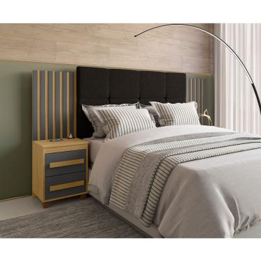 Imagem de Cabeceira Casal Extensível Com 2 Mesas De Apoio Ripado Suiça Cinamomo/grafite