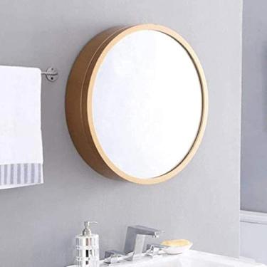 Imagem de Armários De Espelho Espelho De Parede Do Banheiro Com Armário De Armazenamento Espelho Redondo Espelho De Vaidade Do Banheiro Armários De Móveis De Espelho De Armazenamento, Wood Color, 70cm