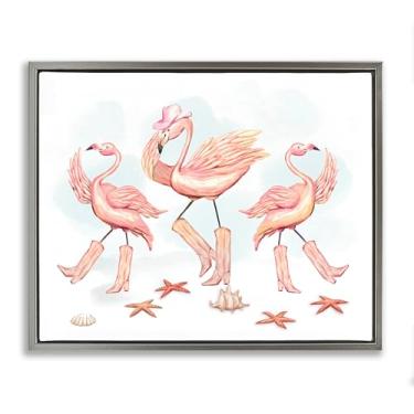 Imagem de Stupell Industries Arte de parede em tela flutuante com moldura cinza flamingos cowboy dançante por Ziwei Li, 64 x 78 cm