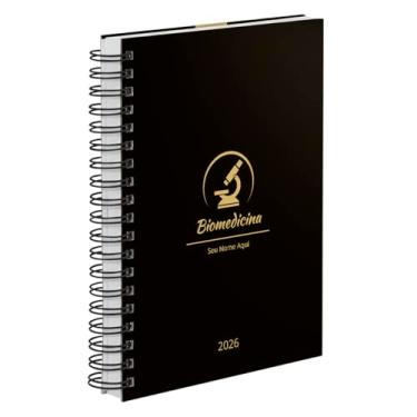 Imagem de Agenda Diária 2026 Personalizada Profissões Preto Ouro Biomedicina