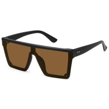 Imagem de STORYCOAST Óculos de sol quadrados para mulheres, homens, modernos, armação grande, óculos de sol planos, lentes espelhadas, Armação preta - lente marrom, standard