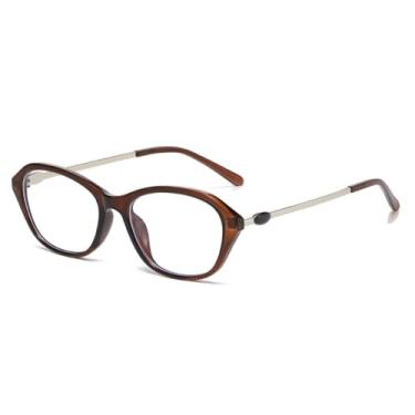 Imagem de Armação de óculos retrô masculina e feminina, armação de metal olho de gato, ultraleve, antiluz azul, lente transparente, chá, C