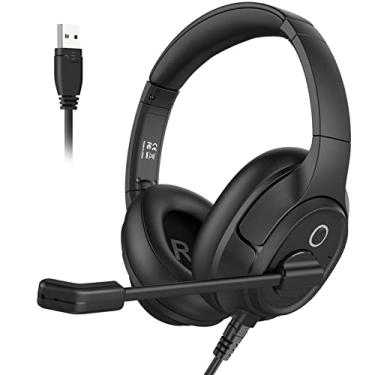 Imagem de EKSA Fone de ouvido com microfone para laptop, fone de ouvido com fio para computador com controles de volume e microfone, fones de ouvido leves para PC para call center do escritório Skype (fone de