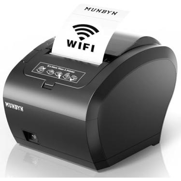 Imagem de MUNBYN Impressora de recibos WiFi com porta USB, impressora POS WiFi de 80 mm, funciona com gaveta de dinheiro quadrada Mac, Windows, Chromebook Linux, sem suporte para Square, Zettle, Shopify, Kyte
