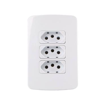 Imagem de Tomada Tripla MarGirius B3 2P+T 20A com Placa 4x2 Branca