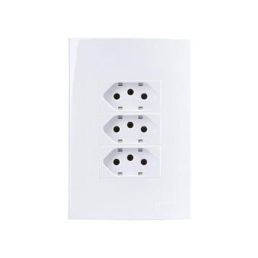 Imagem de Tomada Tripla MarGirius Sleek 2P+T 10A com Placa 4x2 Branca