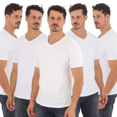 Imagem de Kit 5 Camisetas Gola V Branca Camisa Masculina 100% algodão - GrupoPar