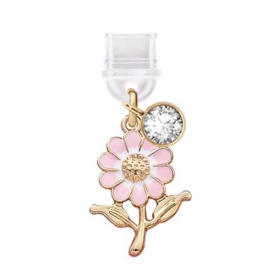 Imagem de ELISE & FONDA TP853 Porta de carregamento tipo C plugue antipoeira pequeno girassol pingente de celular para iPhone 15/16/Samsung/OnePlus/Xiaomi/oppo telefones Android (rosa)