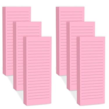 Imagem de Blocos de notas magnéticos para geladeira com ímã completo na parte de trás, 180 folhas de bloco de notas de geladeira com forro rosa, 30 folhas por bloco para lista de compras, escritório, casa