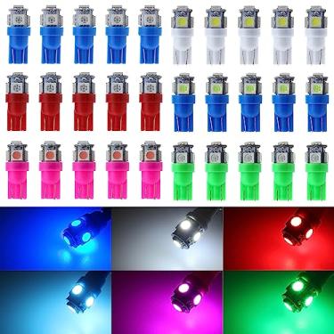 Imagem de GLOFE Pacote com 30 lâmpadas LED super brilhantes 194 (mistura de 6 cores) lâmpadas LED cunha T10 5SMD 5050 chips 168 lâmpada de LED de substituição para W5W 2825 158 501 interior cúpula mapa porta