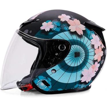 Imagem de Capacetes De Motocicleta Meio Para Homens E Mulheres, Capacete De Rosto Aberto Estilo Vintage, Capacete De Motocicleta Adulto 3/4 Com Viseira Solar Scooter Ciclomotor Cruiser Chop, B, XL(59~60cm)