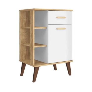 Imagem de Balcão Multiuso Retrô 1 Porta MB1046 Movelbento, Mel/Branco