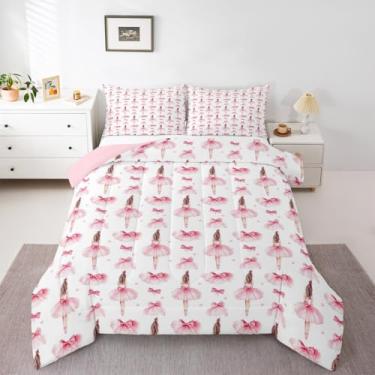 Imagem de Feelyou Conjunto de edredom fofo com arco de balé rosa para todas as estações, princesa, bailarina, conjunto de cama com 1 fronha, microfibra kawaii, para decoração de quarto, edredom respirável