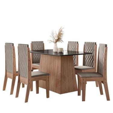 Imagem de Conjunto Sala de Jantar 6 Cadeiras com Mesa 1,35m Libia Amêndoa - Celt