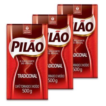 Imagem de Café Pilão Torrado E Moído Tradicional 3 Pacotes De 500G