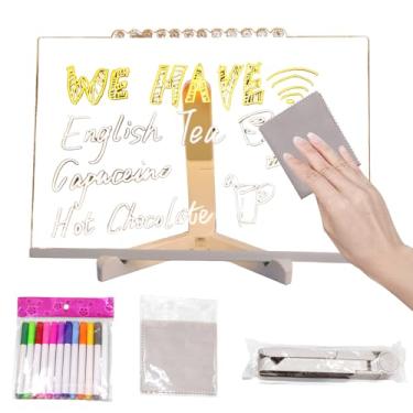 Imagem de Prancheta de desenho de LED | Quadro de notas iluminado - arte de escrita apagável a seco para loja, escola, escritório, mesa, café, bar, aniversário infantil