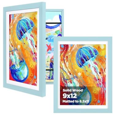 Imagem de KINLINK Conjunto de 2 molduras de arte para crianças, 22 x 30,5 cm, molduras de madeira maciça, com abertura frontal de acrílico, comporta 150 imagens, moldura de arte para crianças, com tapete ou sem