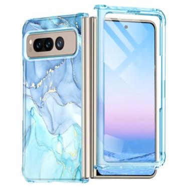 Imagem de Avocase Capa para Google Pixel Fold, protetor de tela frontal integrado, padrão de mármore com glitter dourado, capa protetora de policarbonato rígido fino à prova de choque para Google Pixel Fold