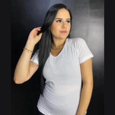 Imagem de Camisa Dry Fit Feminina Academia Manga Curta Furinho Fitness - Blanco 