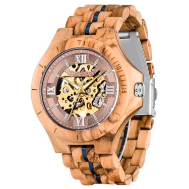 Imagem de Dentily Relógio de pulso masculino clássico mecânico de madeira com corda automática, leve, de madeira