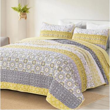 Imagem de Conjunto de edredões WONGS BEDDING Boho King Yellow Listrado Patchwork