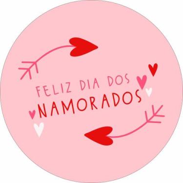 Imagem de Painel de Lona Redondo Feliz Dia dos Namorados Flechas Rosa - Fabrika 