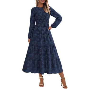 Imagem de Vestido midi PRETTYGARDEN feminino de manga comprida azul marinho XXL