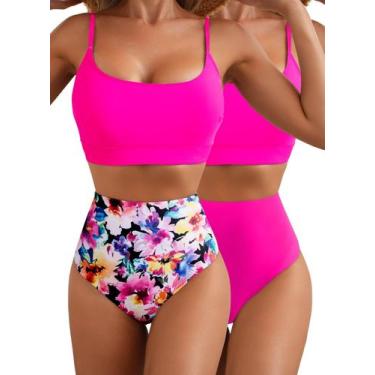 Imagem de Biquíni feminino Herseas de cintura alta, 2 peças, controle de barriga