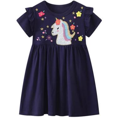 Imagem de Vestido grátis: LU, criança, menina, casual, mangas curtas, algodão 4T