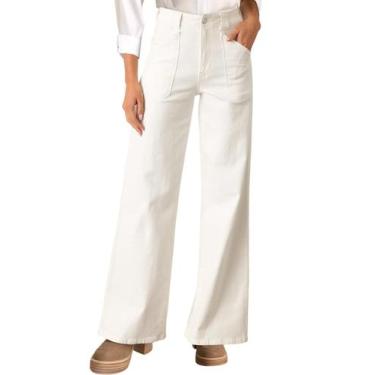 Imagem de Jeans Astylish para mulher, elástico, cintura alta, bota branca