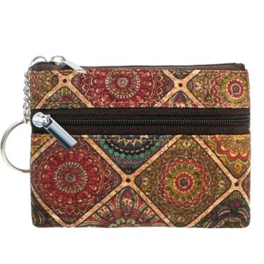 Imagem de boshiho Porta-Moedas De Cortiça Ecológico, Mini Bolsa Para Troca Cartão, Carteira Vegana Com Chaveiro (Padrão B)